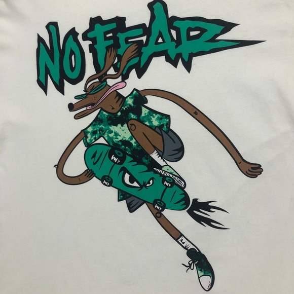 No Fear +H&M Graphic T-Shirt Skateboard Dog Cartoon White Tee Size XS - Picture 5 of 10